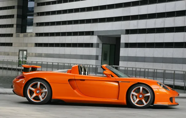 Orange, Porsche, spoiler, convertible