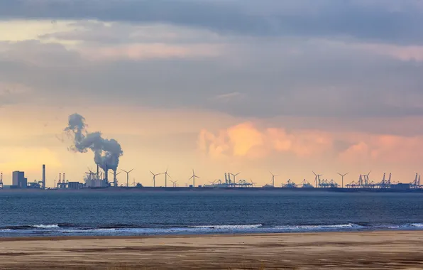 Landscape, sunset, the city, Bay