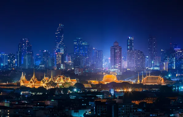 Night, the city, lights, building, home, panorama, Thailand, skyscrapers