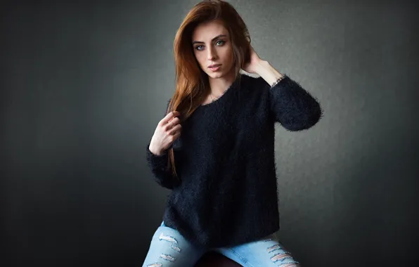 Picture look, girl, pose, background, sweater, Dmitry Shulgin