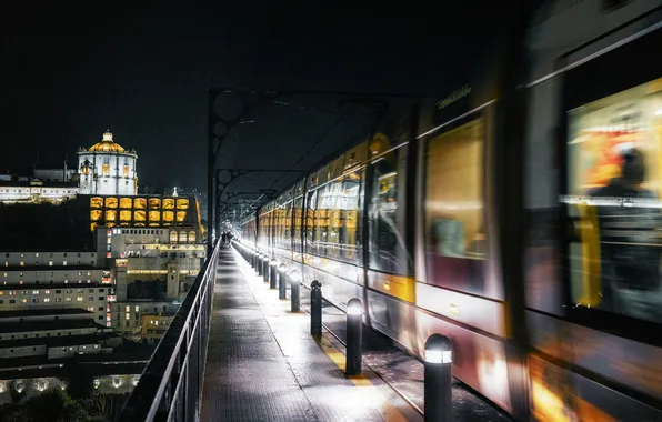 Picture night, the city, lights, metro, train