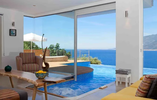 Picture design, style, Villa, interior, pool, sea view, terrace