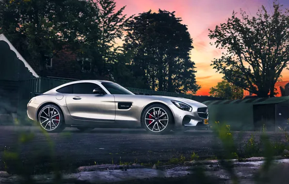 Picture Mercedes-Benz, AMG, Color, Sunset, Beauty, Smoke, Supercar, Silver