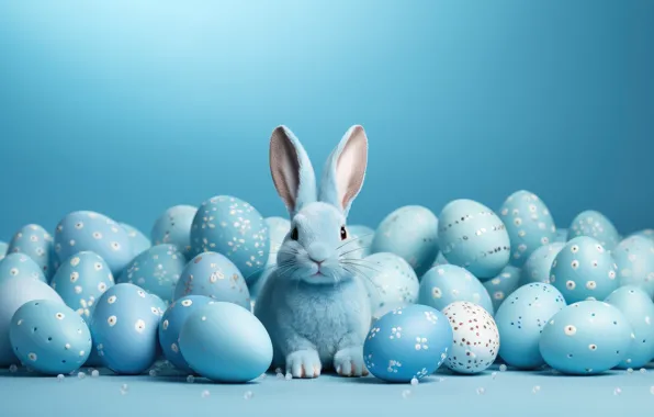 Look, holiday, hare, eggs, spring, rabbit, blue, Easter