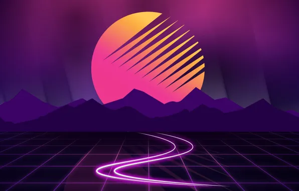 The sun, Mountains, Music, Star, Background, Art, 80s, 80's