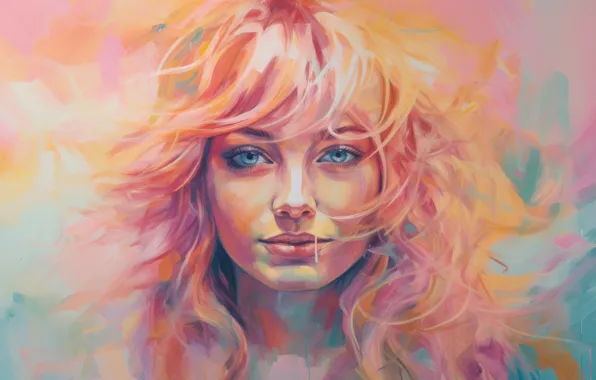 Look, girl, face, portrait, picture, painting, redhead, strokes