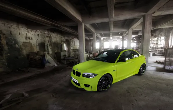 Machine, green, BMW, BMW, Coupe, the front, 1 series