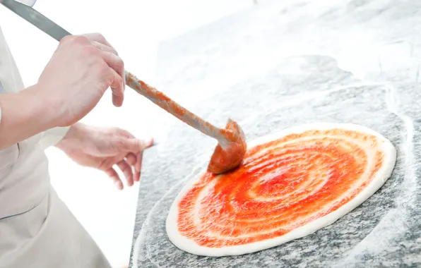 Pizza, cook, tomato, dough