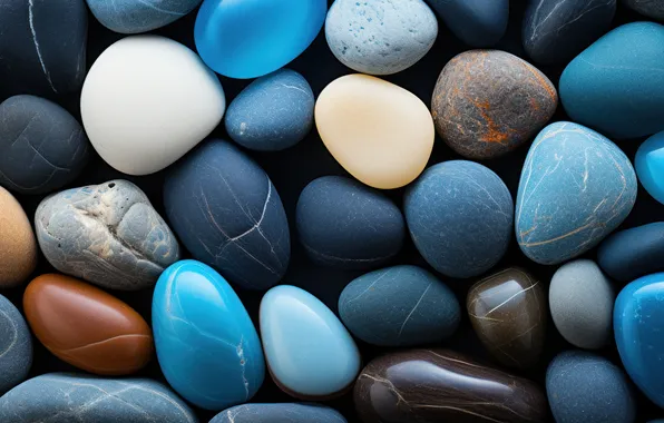 Pebbles, stones, texture, blue, white, grey, brown, colorful