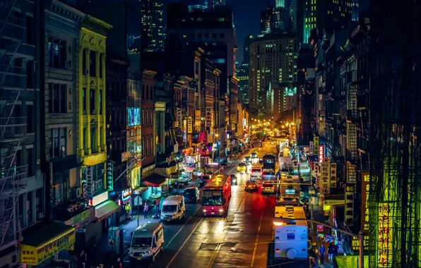 Night, the city, lights, the building