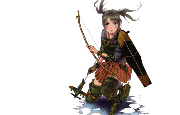 The plane, bow, white background, armor, Kantai Collection, super-weapons, Zuikaku, Naval Collection