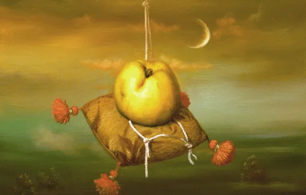 Picture the moon, Apple, pillow, Surrealism, Lazarev I. A