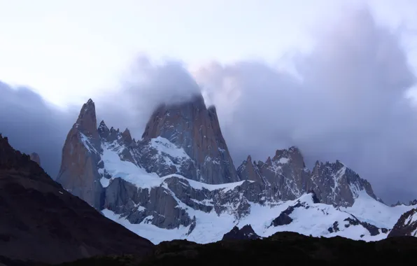 The sky, clouds, snow, mountains, nature, rocks, Argentina, Chile