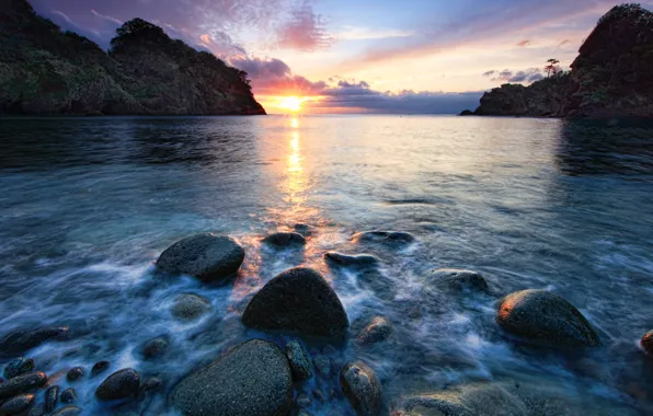 Picture sea, landscape, sunset, stones, rocks, the evening, Wallpaper from lolita777