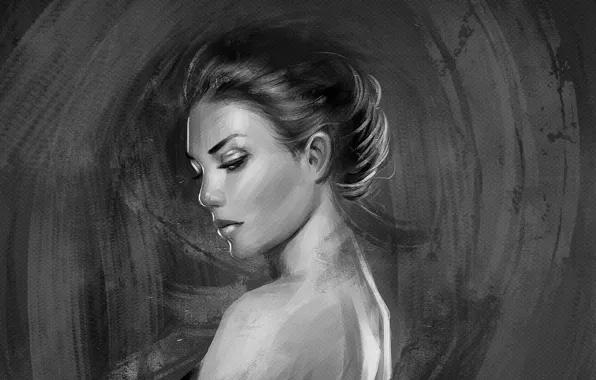 Girl, face, hair, portrait, art