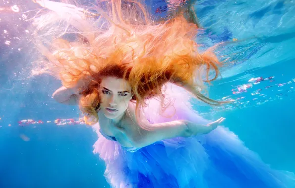 Sea, look, girl, light, pose, hair, the situation, dress