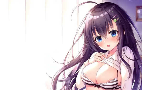 Girl, sexy, bra, cleavage, long hair, boobs, anime, blue eyes