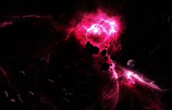 Picture energy, the explosion, planet, flash, asteroids