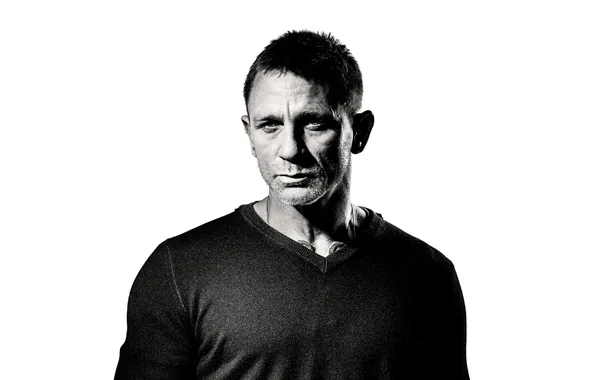 Portrait, white background, black and white, actor, James Bond, Daniel Craig, 007, James Bond