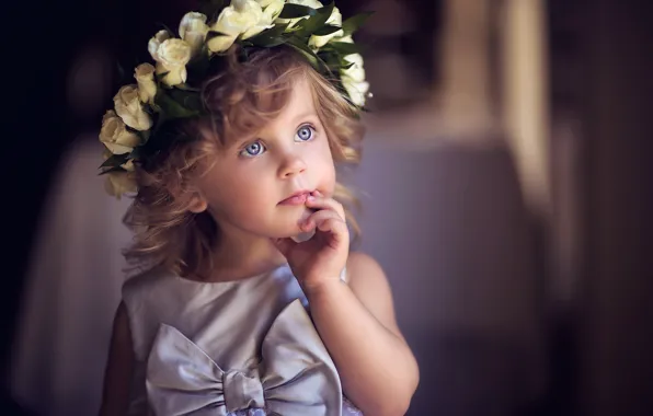 Picture look, children, dress, girl, bow, wreath, baby, rose white
