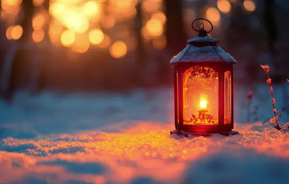 Winter, forest, light, snow, nature, lights, candle, Christmas