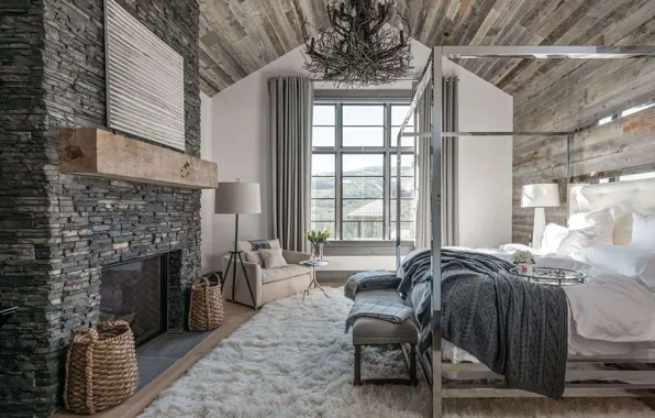 Picture room, interior, fireplace, bedroom, Hillside Residence