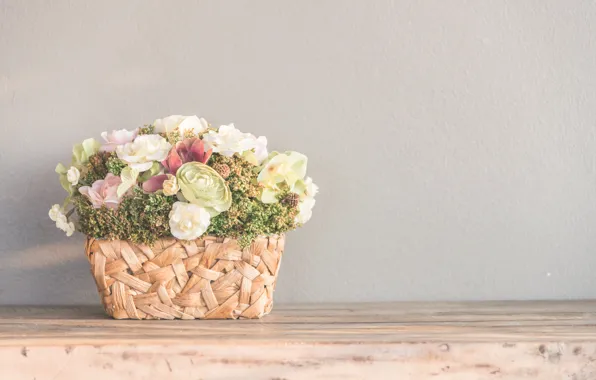 Picture flowers, petals, basket, buds