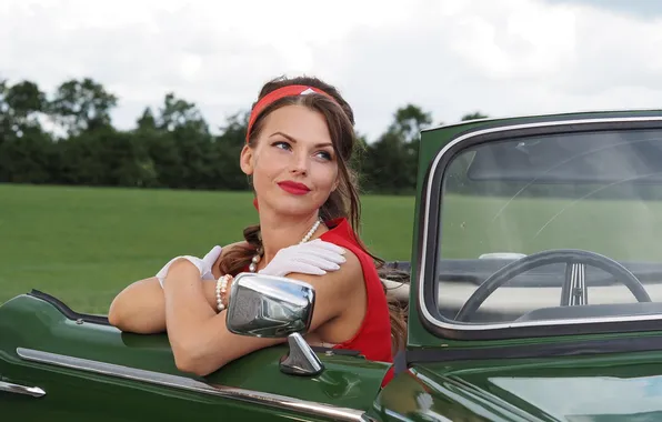 Retro, Gloves, Hands, Violeta, The open door, Car steering wheel