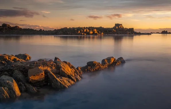 Sea, beach, the sky, light, landscape, sunset, nature, stones