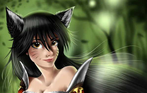 Picture girl, face, Fox, lol, league of legends, ahri, Nine-Tailed Fox