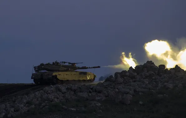 Fire, shot, tank, combat, Merkava, Israel, Mk 3