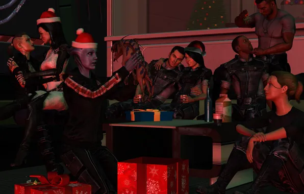 Holiday, gifts, team, party, Mass Effect