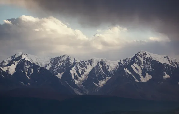 Dark, landscape, mountains, clouds, snow, gloomy