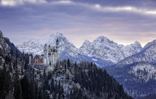 Winter, mountains, castle, Germany, Bayern, panorama, Germany, Bavaria