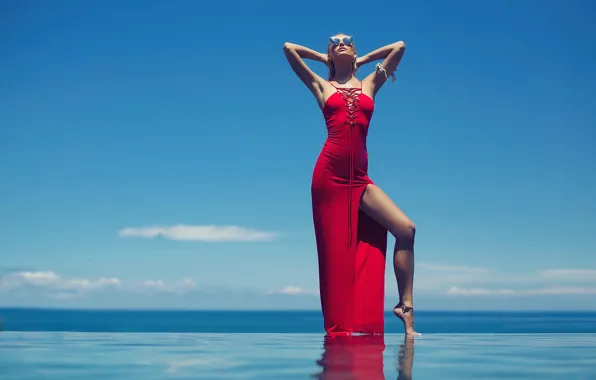 Picture sea, the sky, the sun, sexy, pose, model, portrait, pool