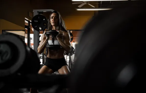 Picture face, model, hair, figure, Valentina, the gym, exercise, dumbbell