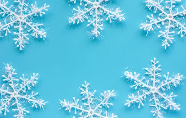 Winter, snowflakes, background, blue, Christmas, blue, winter, background