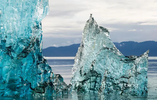 Ice, sea, the sky, clouds, mountains, Alaska, lump