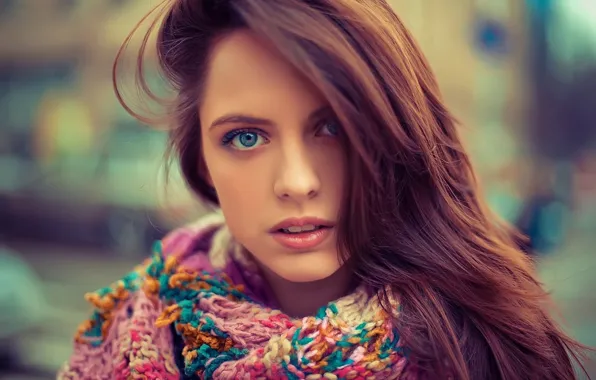 Eyes, girl, face, hair, portrait, scarf, blue, beautiful