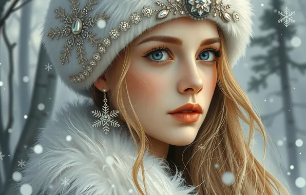 Winter, frost, forest, look, girl, snow, decoration, trees