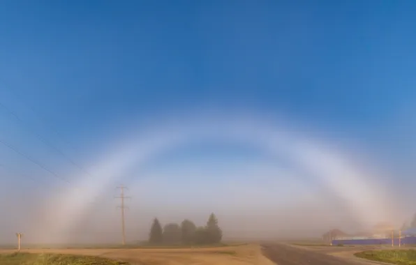 Picture road, trees, haze, blue sky, beautiful landscape, Ilgiz Taipov, The Misty Rainbow