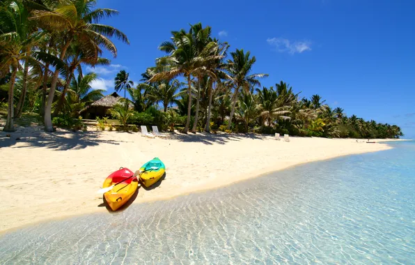 Sea, tropics, palm trees, boat, island, the Maldives