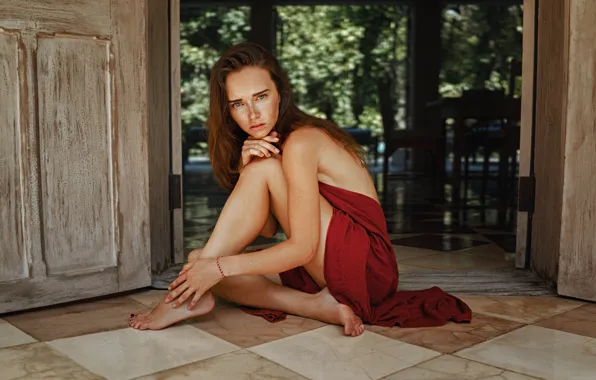 Picture look, girl, dress, beauty, sitting, in red, amazing, George Chernyadev