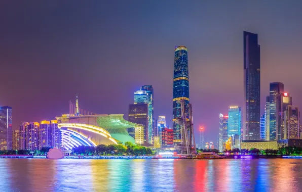 The city, lights, river, China, the urban landscape