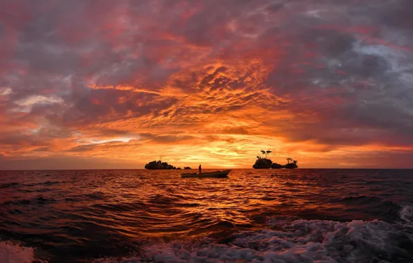 Picture wave, freedom, Islands, clouds, the ocean, boat, space, space