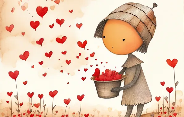 Field, girl, love, holiday, heart, heart, man, girl