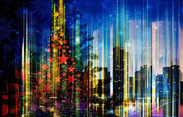 The city, holiday, Christmas, New Year, skyline