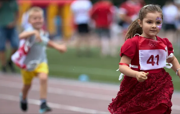 Sport, speed, boy, running, girl, girl, two, two