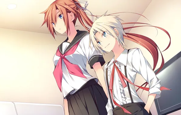 Girl, Guy, Game CG, School Uniform, Aka-san to Kyuuketsuki