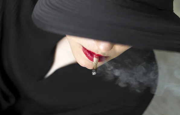 Girl, cigarette, hat